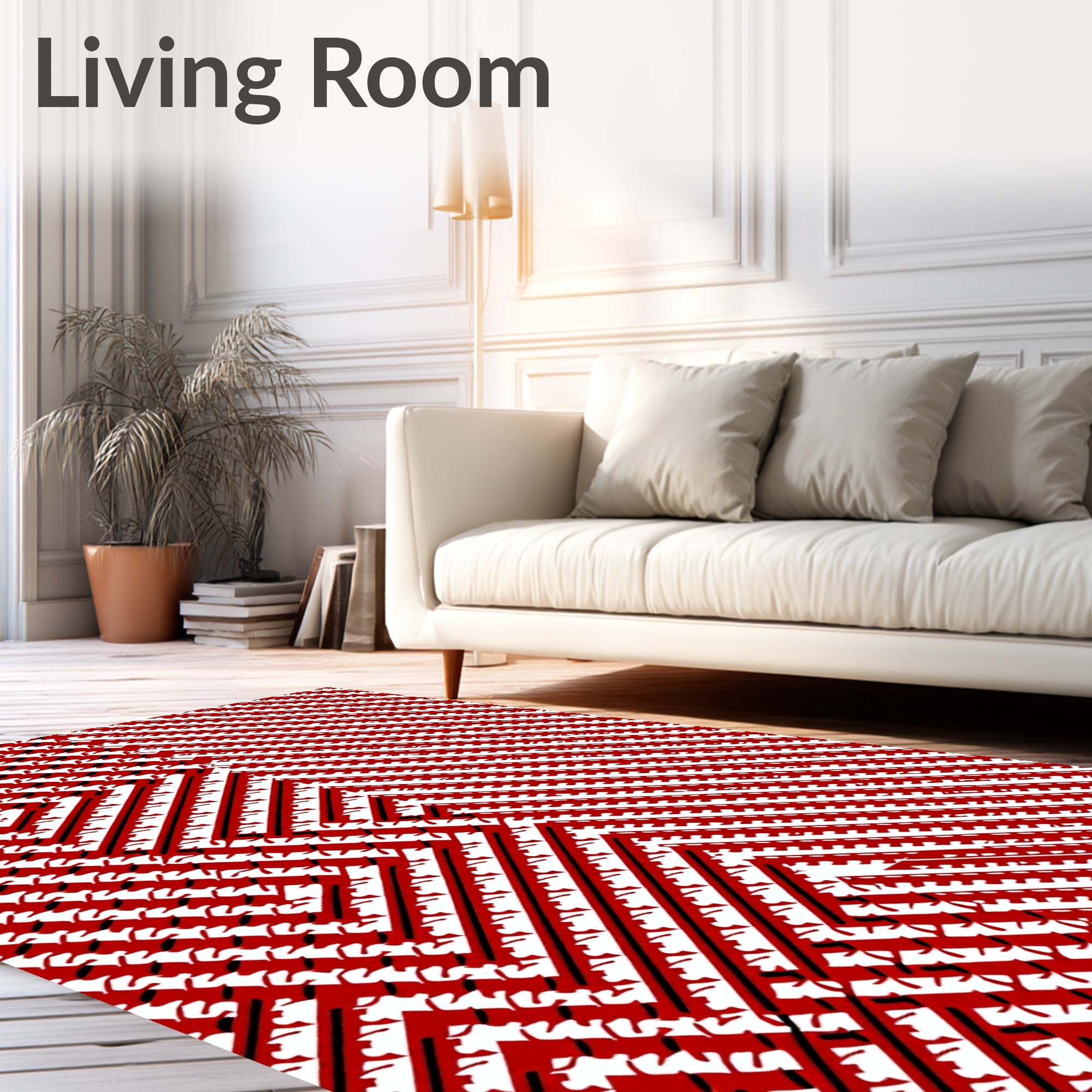 Red And White Diagonal Stripe Rug