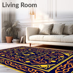 Navy Orange Curlicue Emblem Rug
