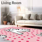Pink Polka Dot White Cat Friends Rug