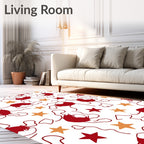 Whimsical Red Figures Golden Stars Rug