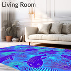 Whimsical Indigo Dolphin Coral Scene Rug