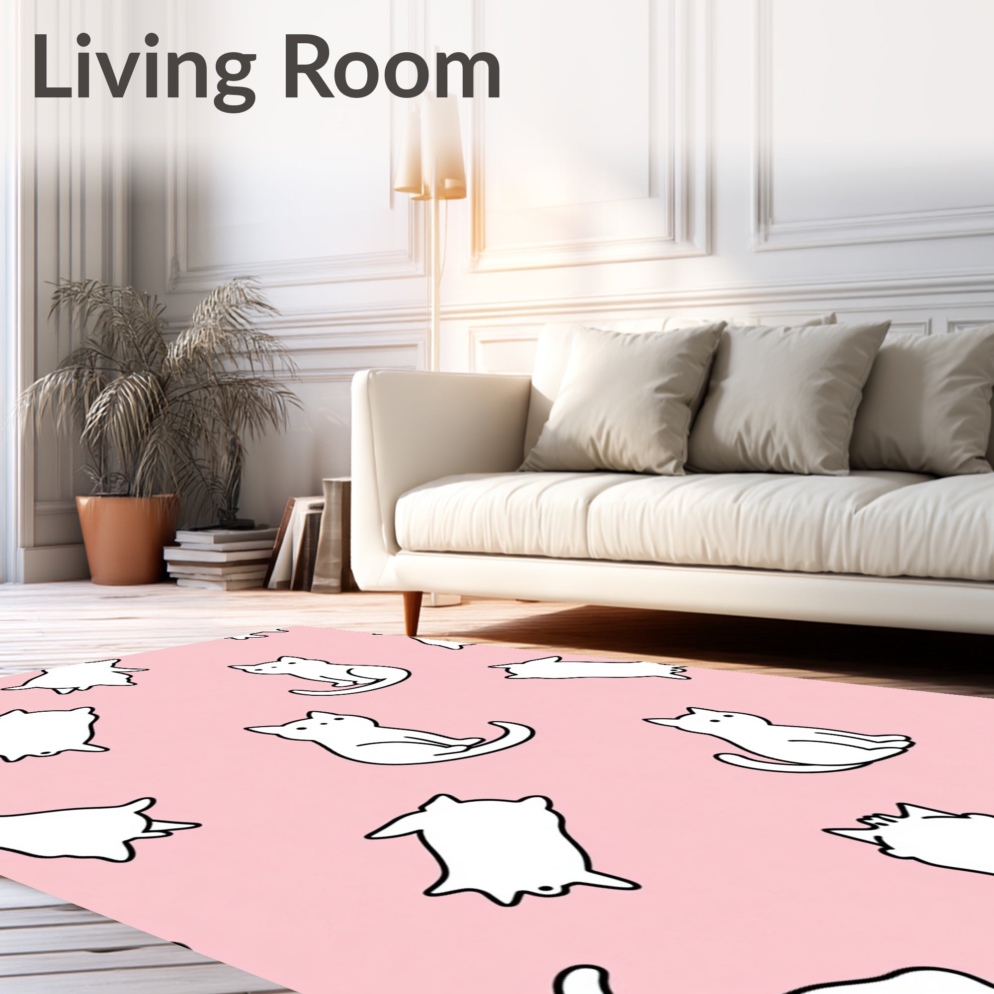 Charming White Cats Pink Background Rug
