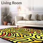 Vibrant Yellow Orange Maze Swirls Rug