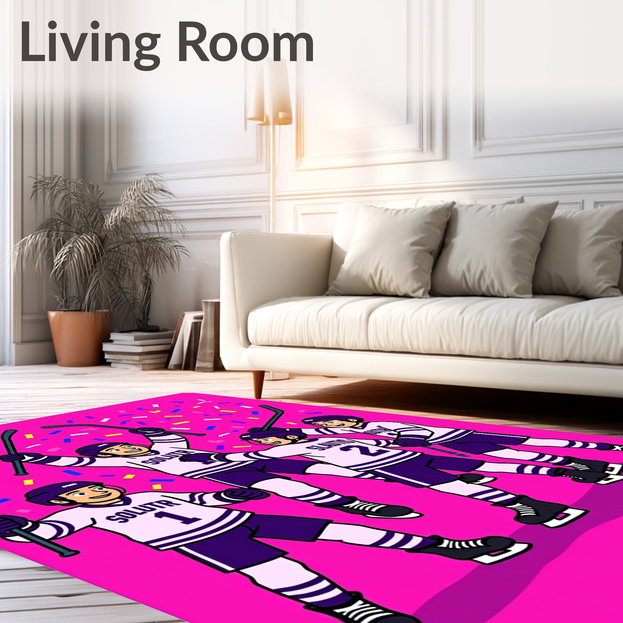 Celebration Hockey Players Confetti Rug