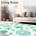 Teal Starfish and Shells Field Rug