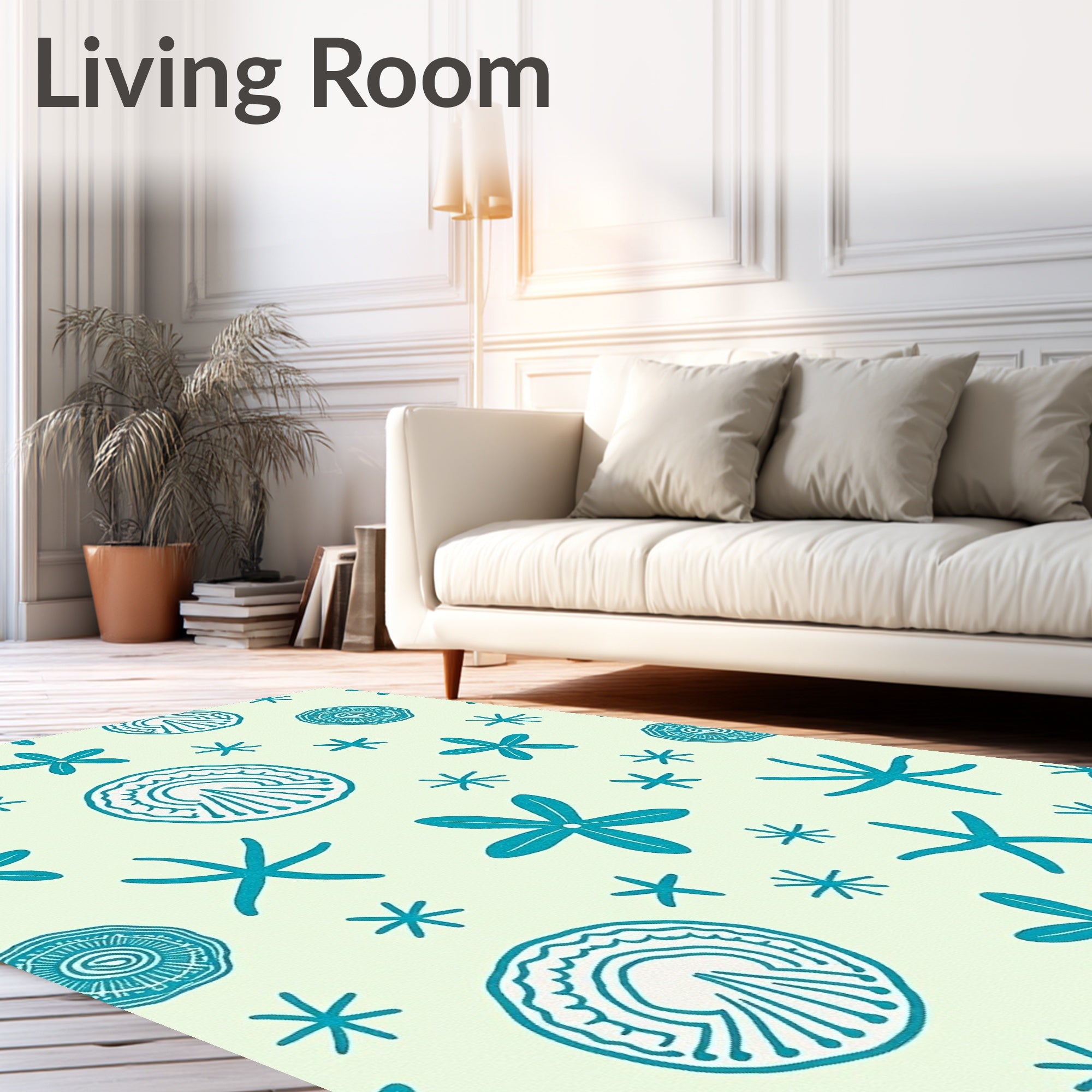 Teal Starfish and Shells Field Rug