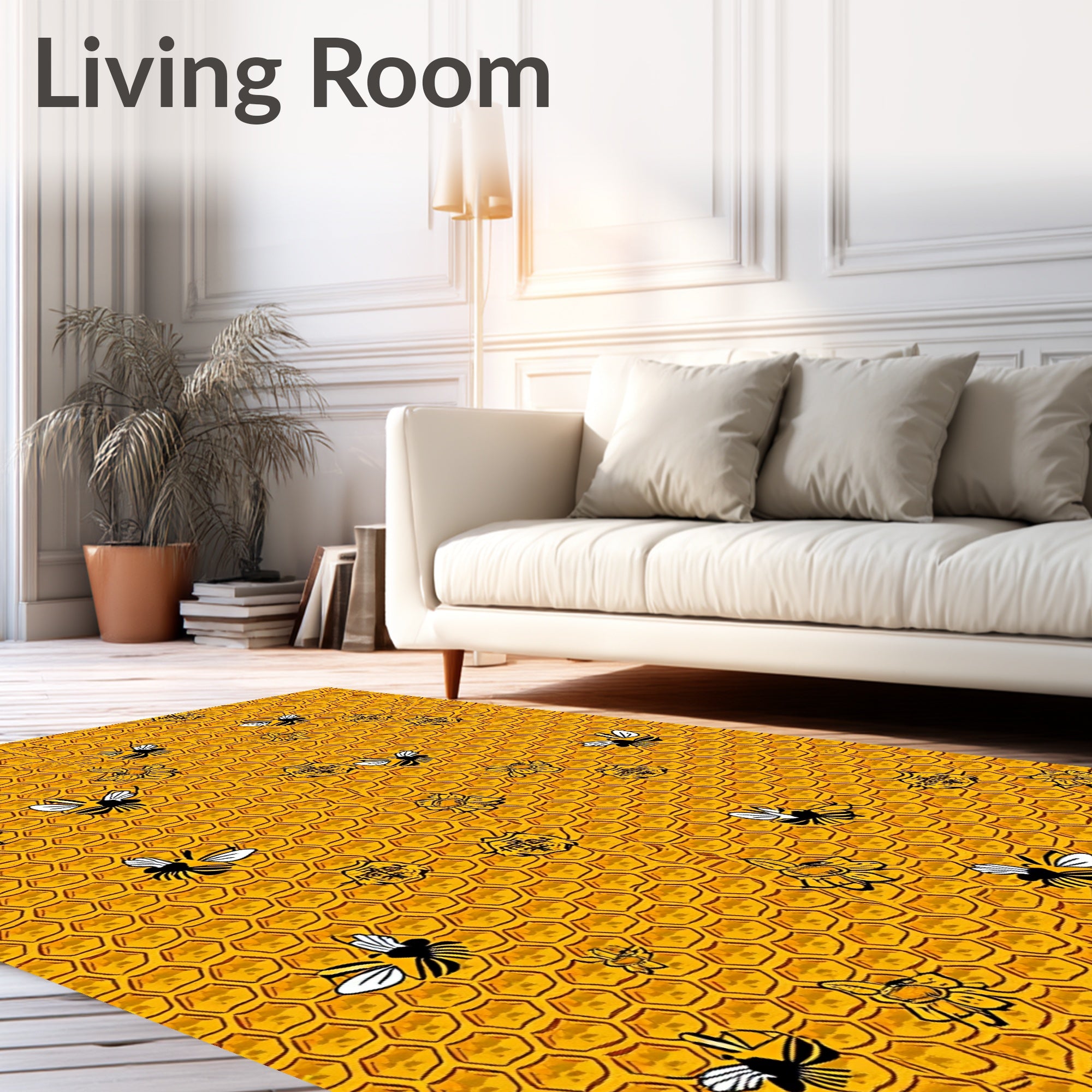 Golden Hive Bee Floral Medallion Rug