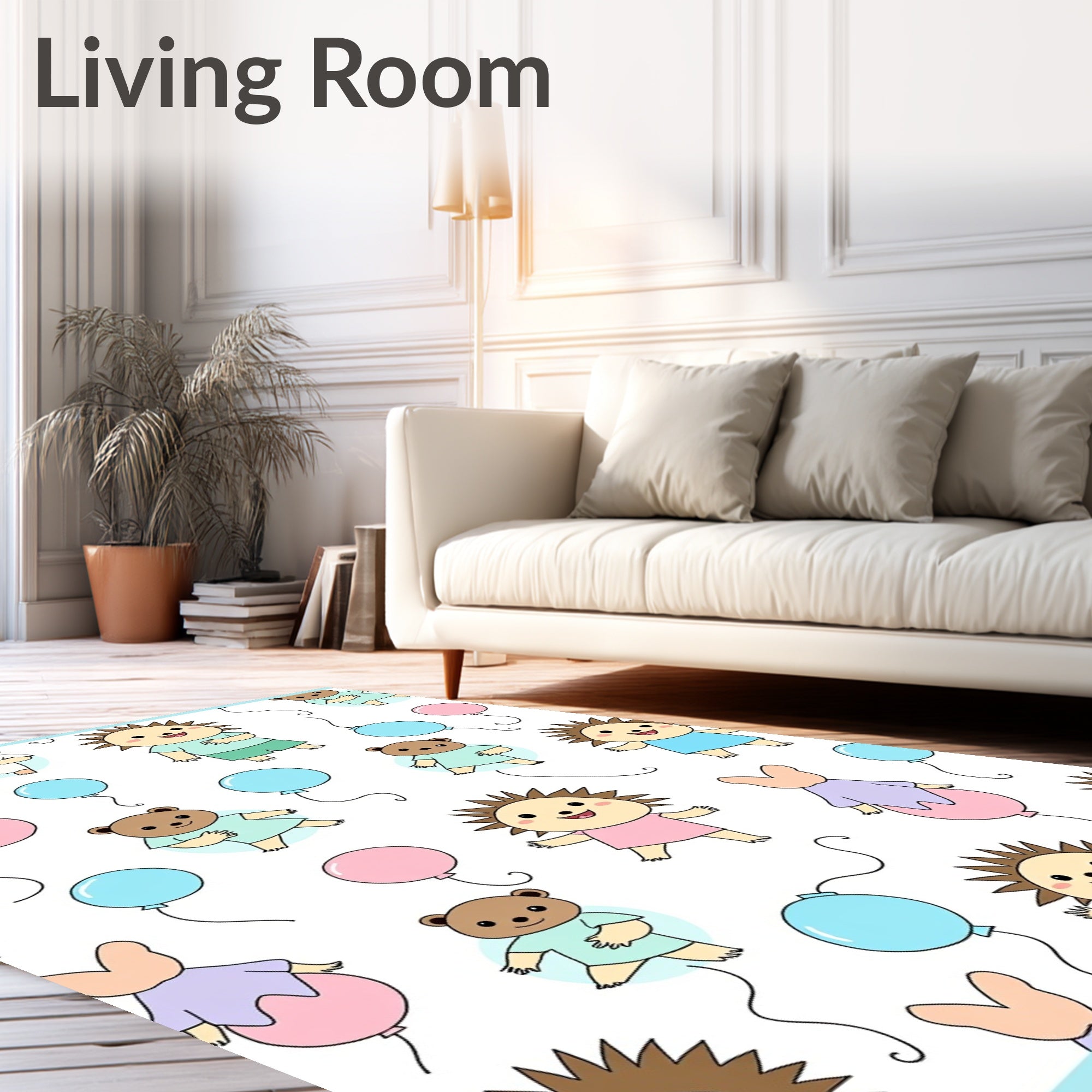 Cute Hedgehog and Bear Balloon Party Rug