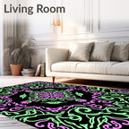 Abstract Pink Green Floral Medallion Rug