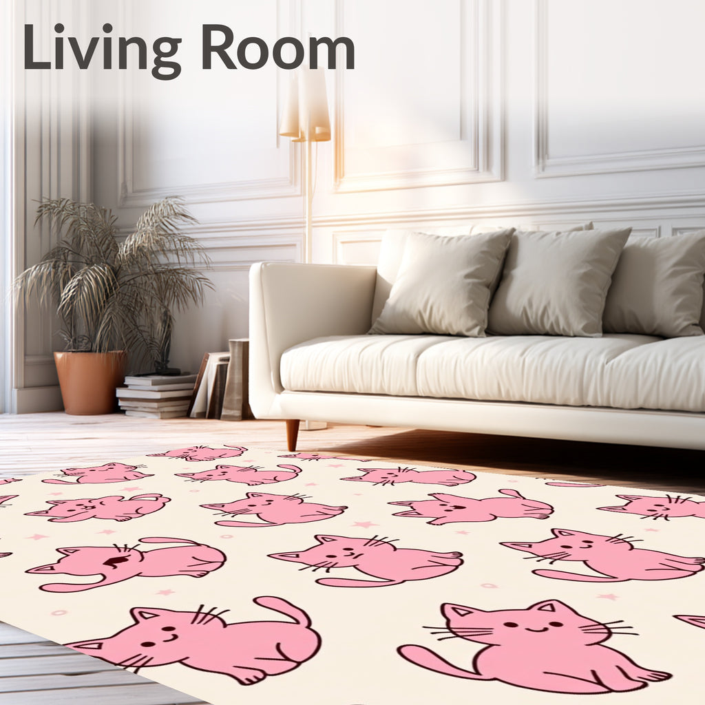 Playful Pink Kittens Starry Background Rug