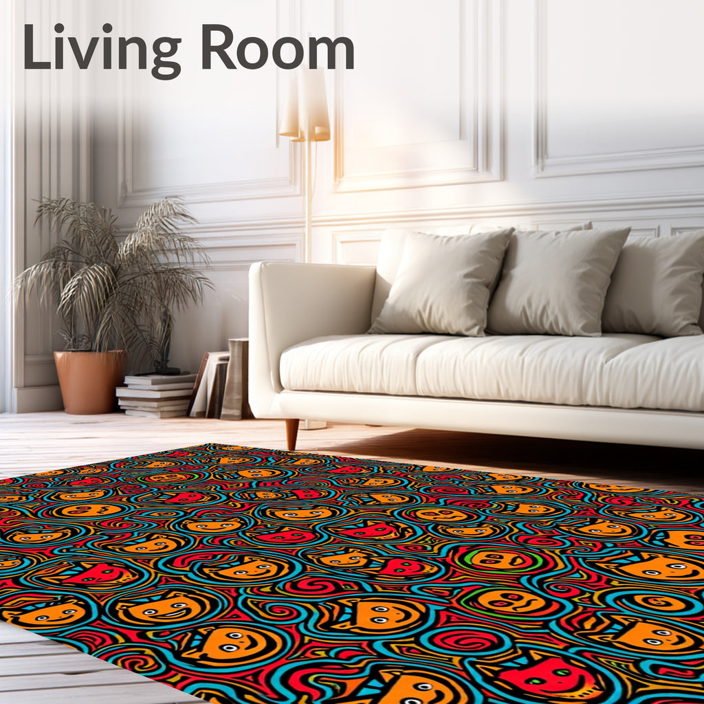 Funky Cartoon Cat Swirl Red Orange Rug