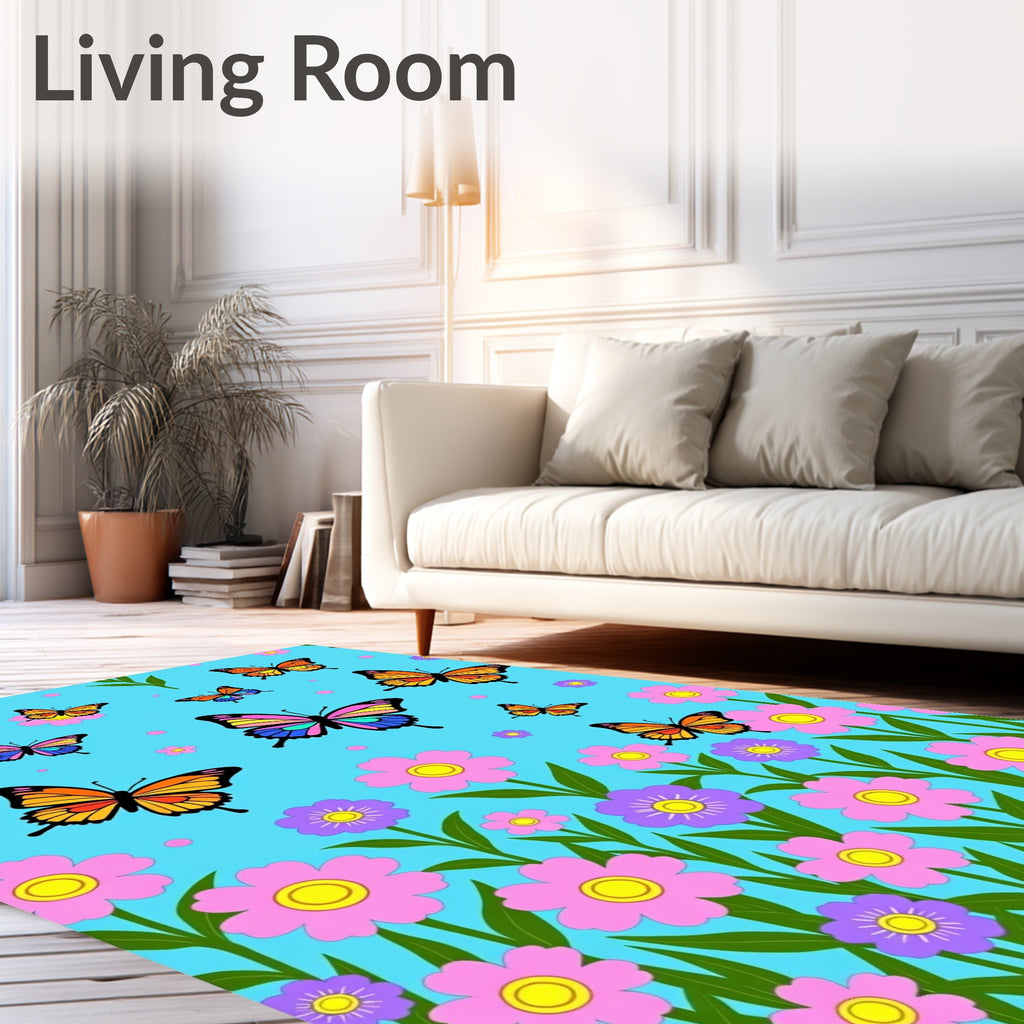 Vibrant Butterfly Garden Meadow Rug
