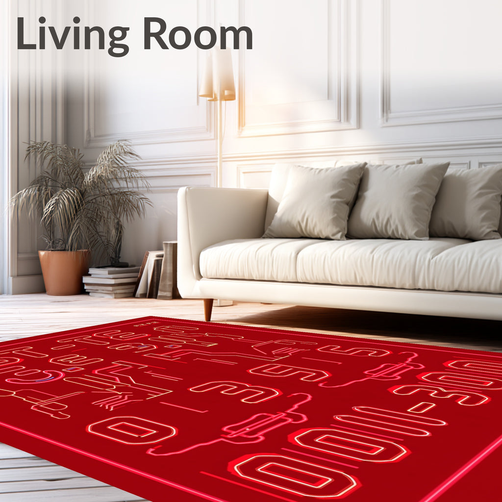 Cybernetic Red Neon Circuit Rug