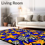 Bold Blue Checkered Starburst Collision Rug