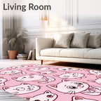 Pink Cat Faces Whimsical Cartoon Rug