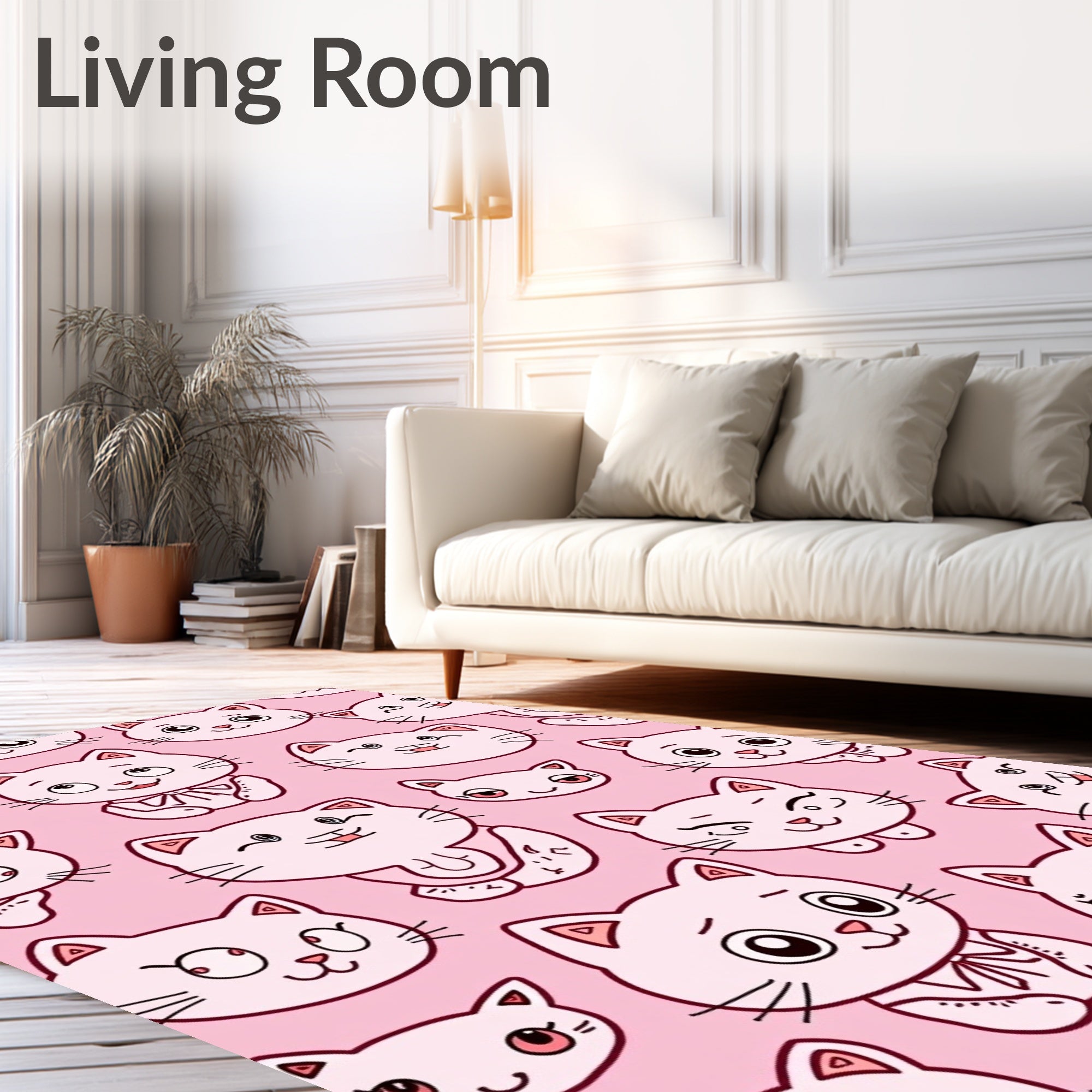 Pink Cat Faces Whimsical Cartoon Rug