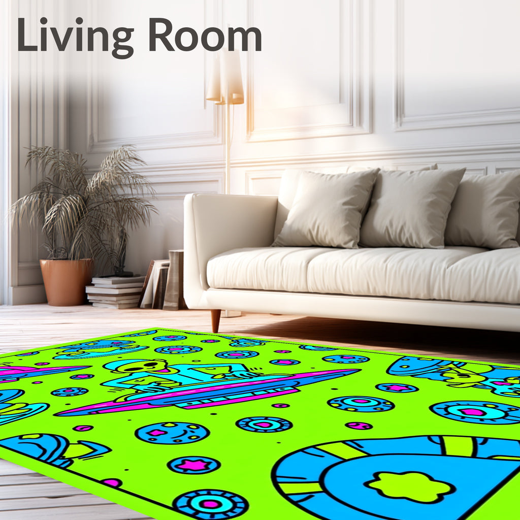 Alien Groovy Spacecraft Neon Explosion Rug
