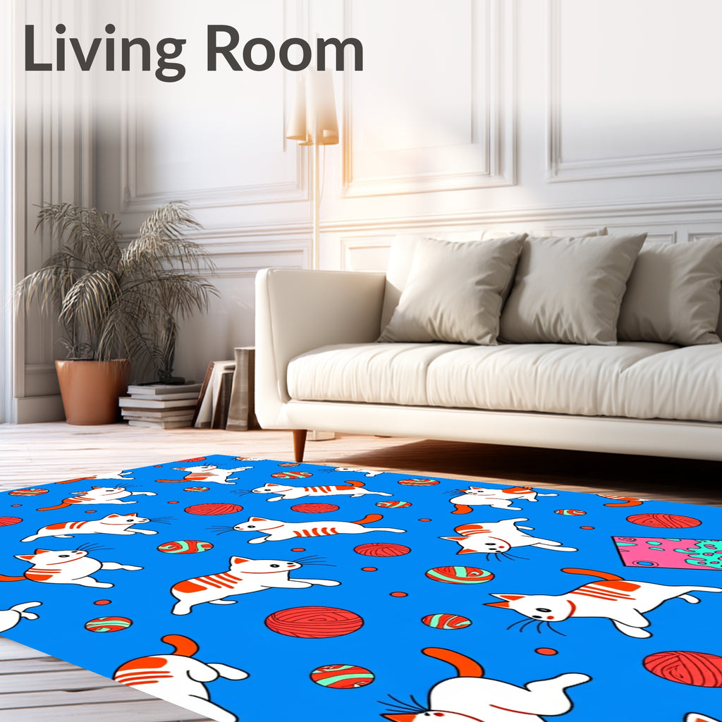 Cute White Cats Playful Orange Balls Rug