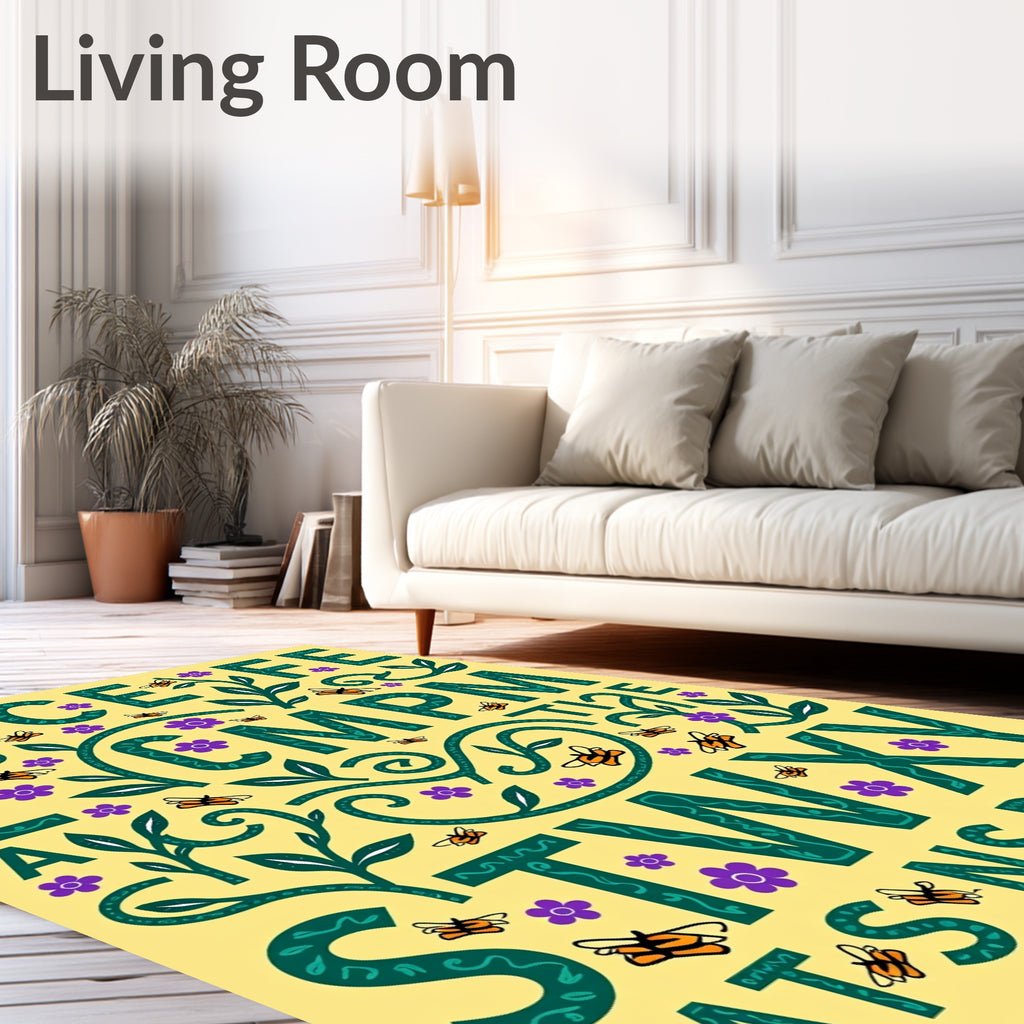 Alphabet Garden Butterflies Whimsical Folk Rug