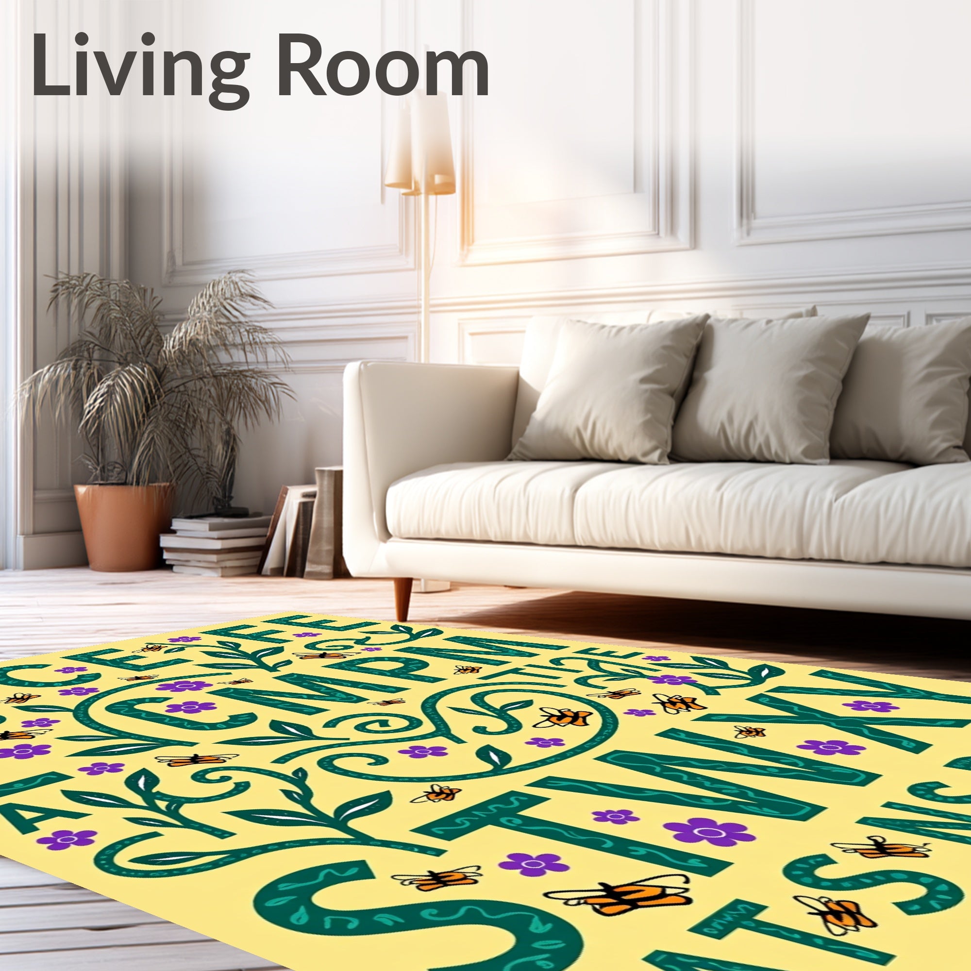Alphabet Garden Butterflies Whimsical Folk Rug