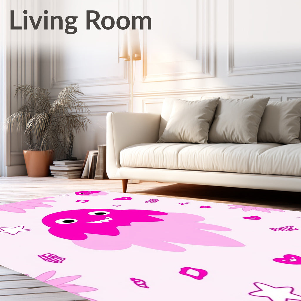 Whimsical Pink Monster Heart Star Rug