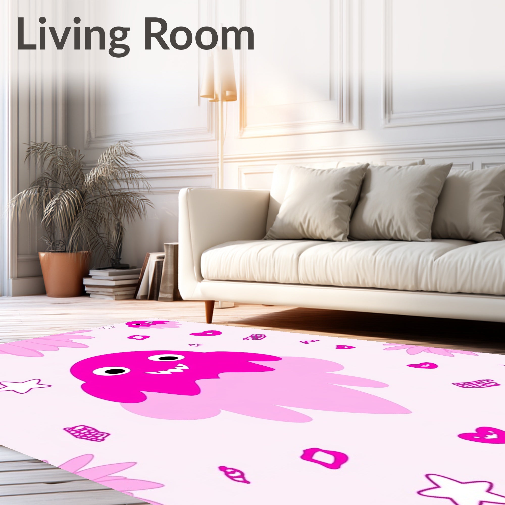 Whimsical Pink Monster Heart Star Rug