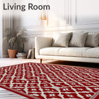 Deep Crimson White Geometric Star Rug