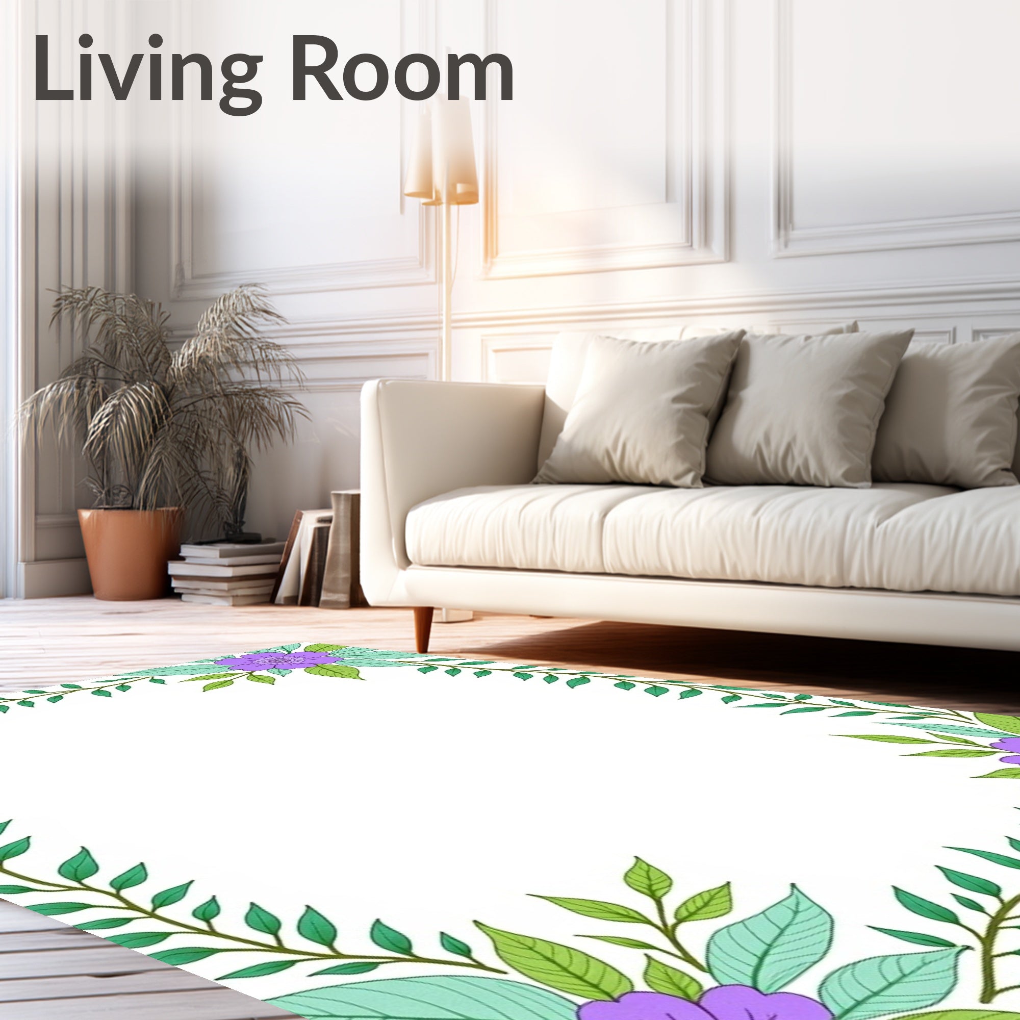 Violet Floral Vine Border Rug