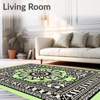Light Green Black Medallion Floral Border Rug