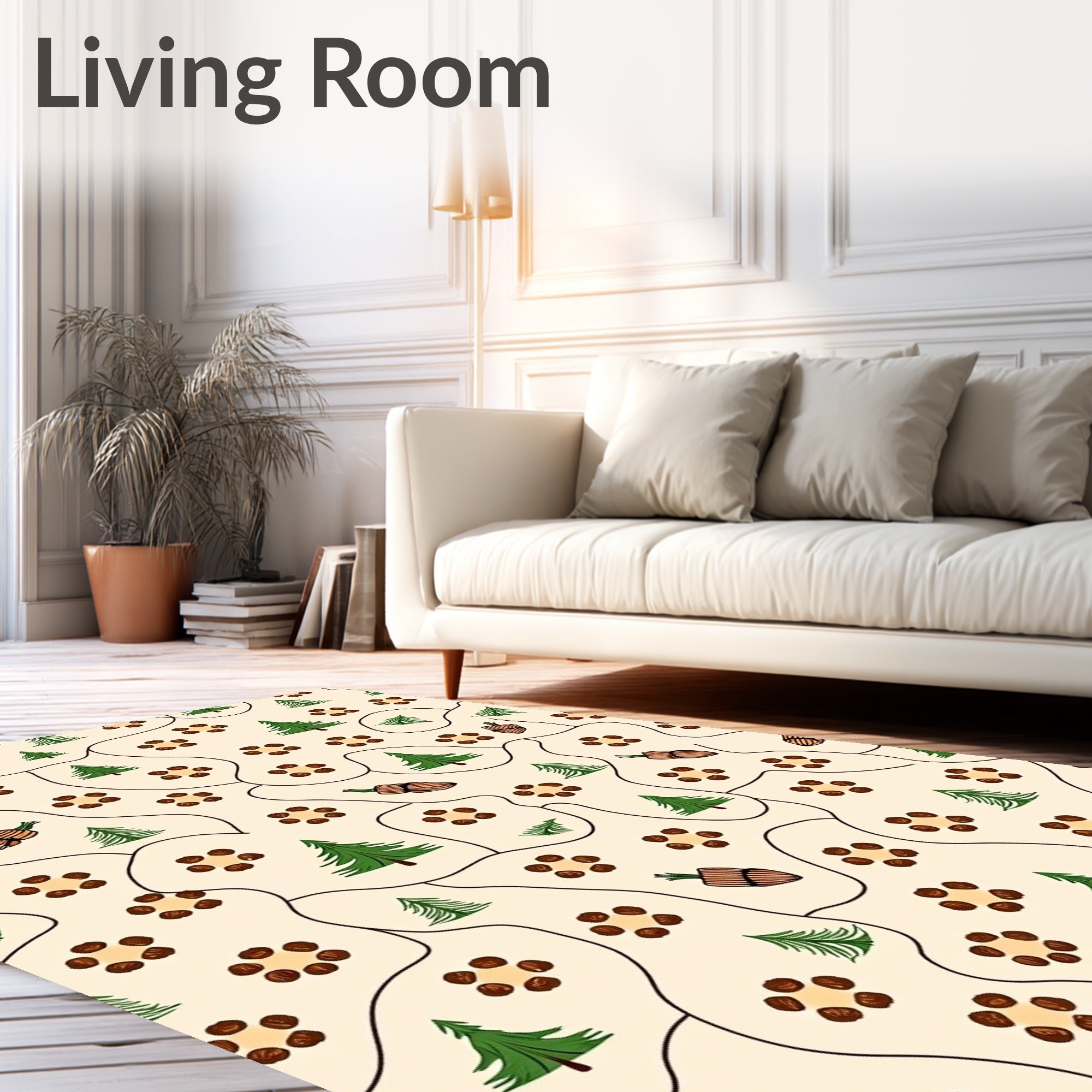 Autumn Forest Pinecone Acorn Cream Rug