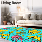 Whimsical Yellow Marine Creature Collage Rug