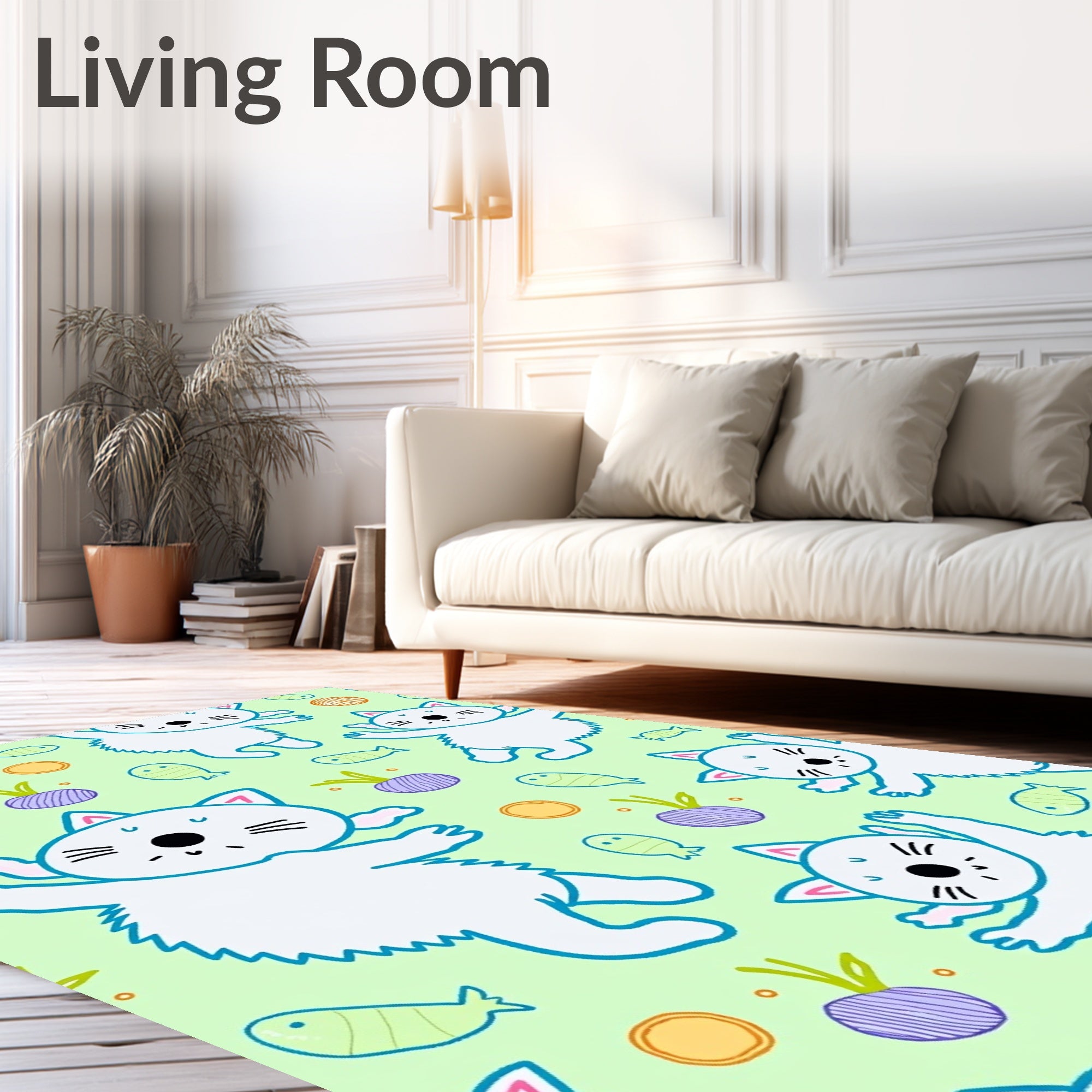 Playful White Kittens Purple Beets Fish Rug