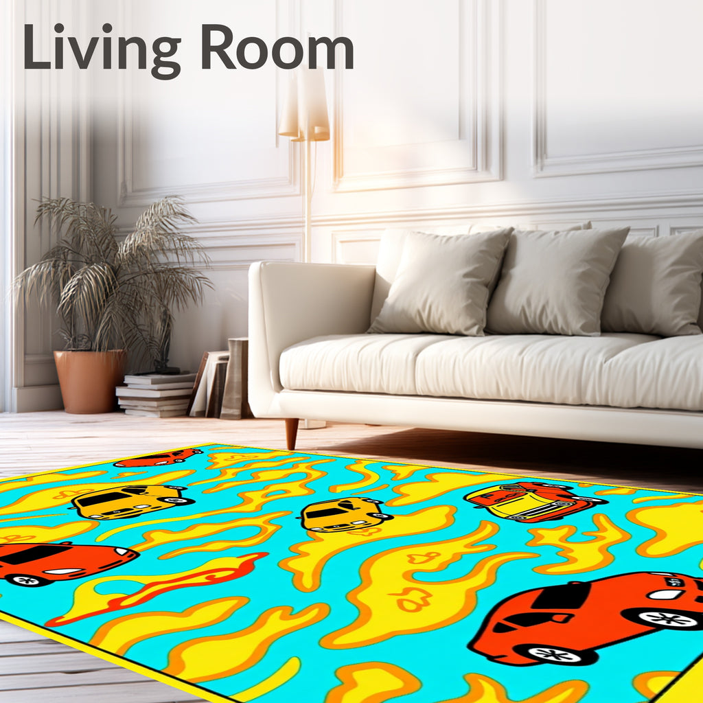 Retro Orange Yellow Car Clouds Rug