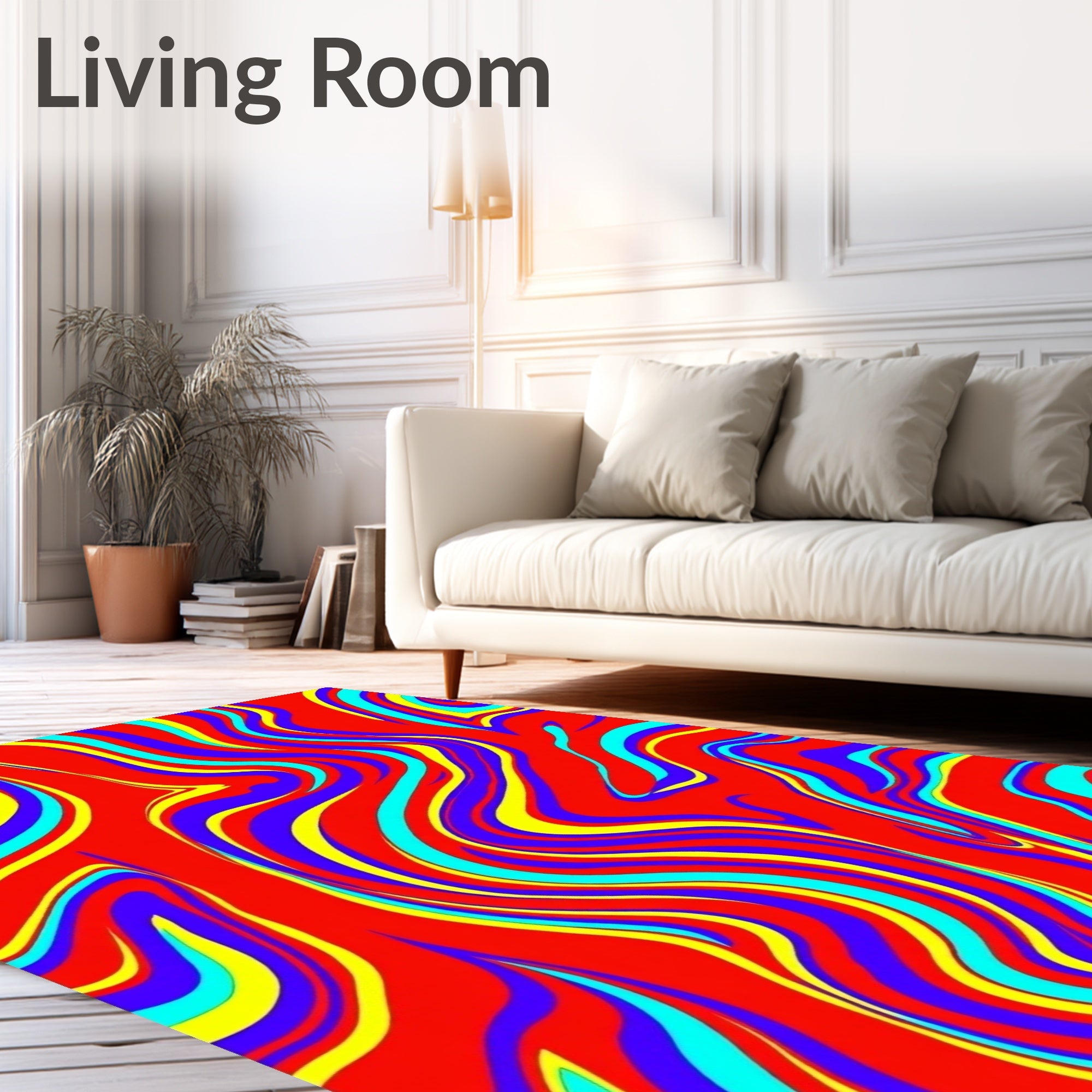 Vibrant Red Swirl Abstract Waves Rug