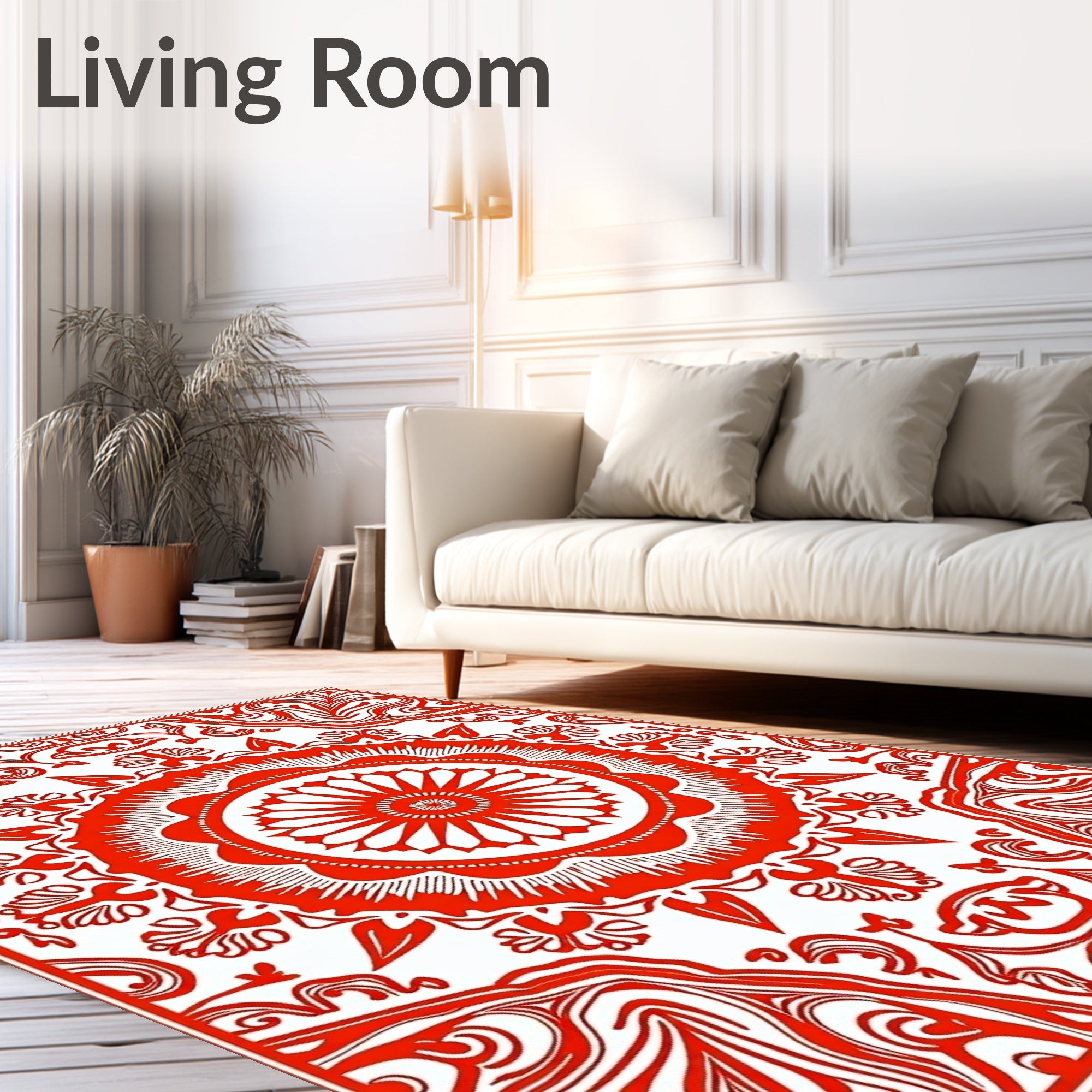 Vibrant Red Mandala Floral Burst Rug