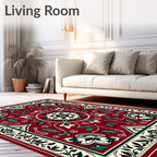 Deep Red Floral Vine Medallion Rug