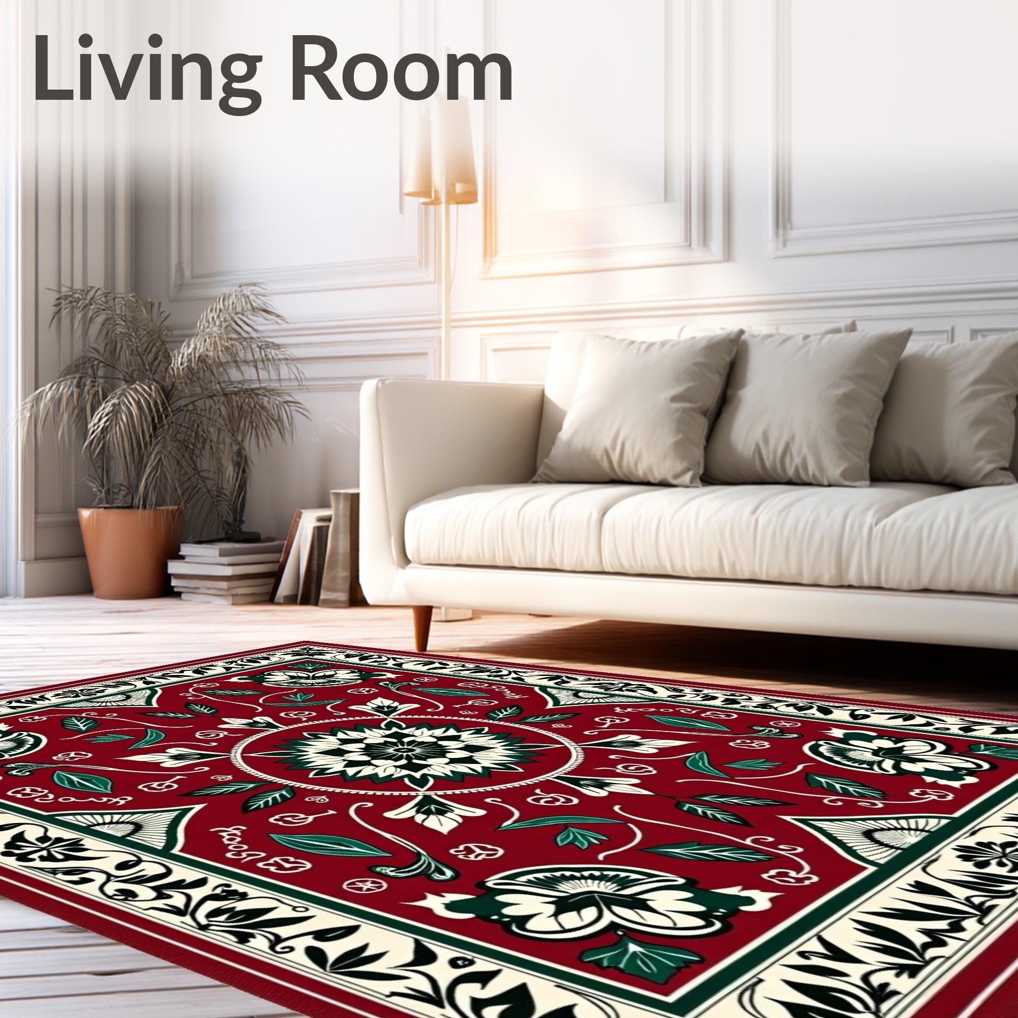 Deep Red Floral Vine Medallion Rug