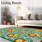 Playful Yellow Lions Green Jungle Animals Rug