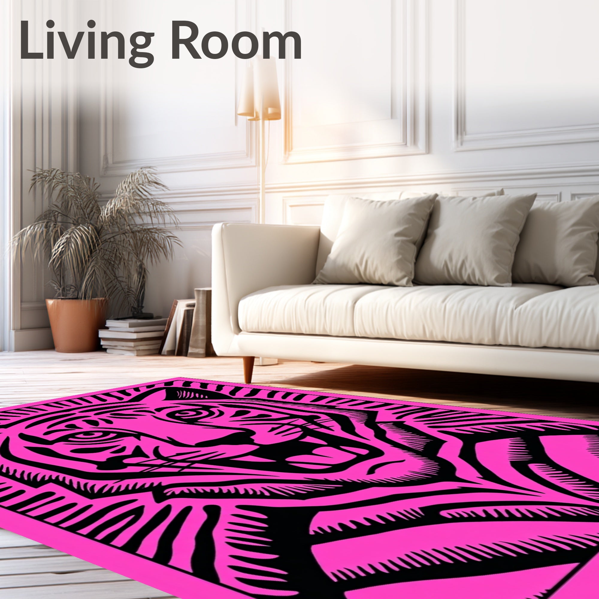 Bold Pink Tiger Face Statement Rug
