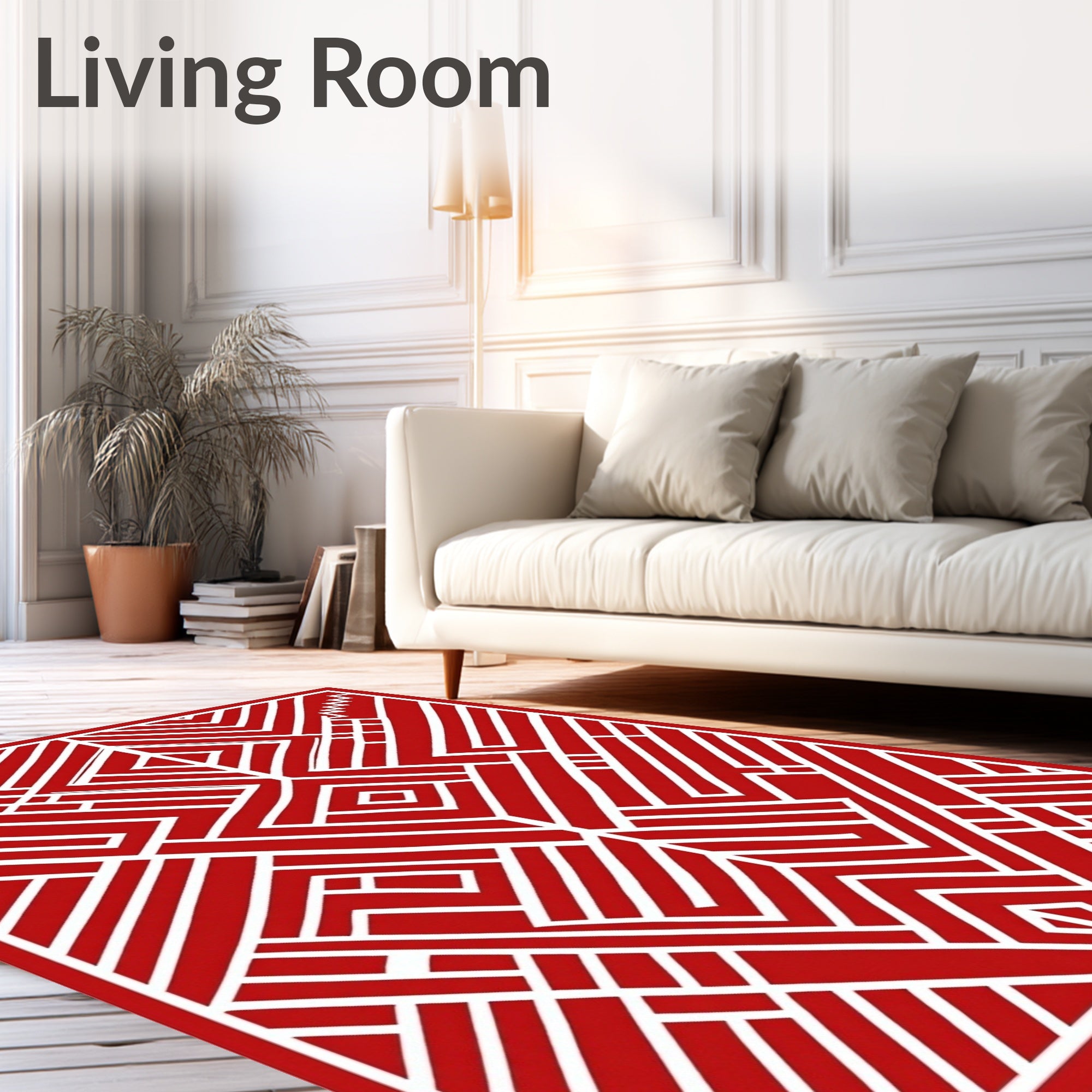 Bold Red Geometric Medallion Maze Rug