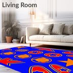 Vibrant Blue Orange Starburst Circles Rug