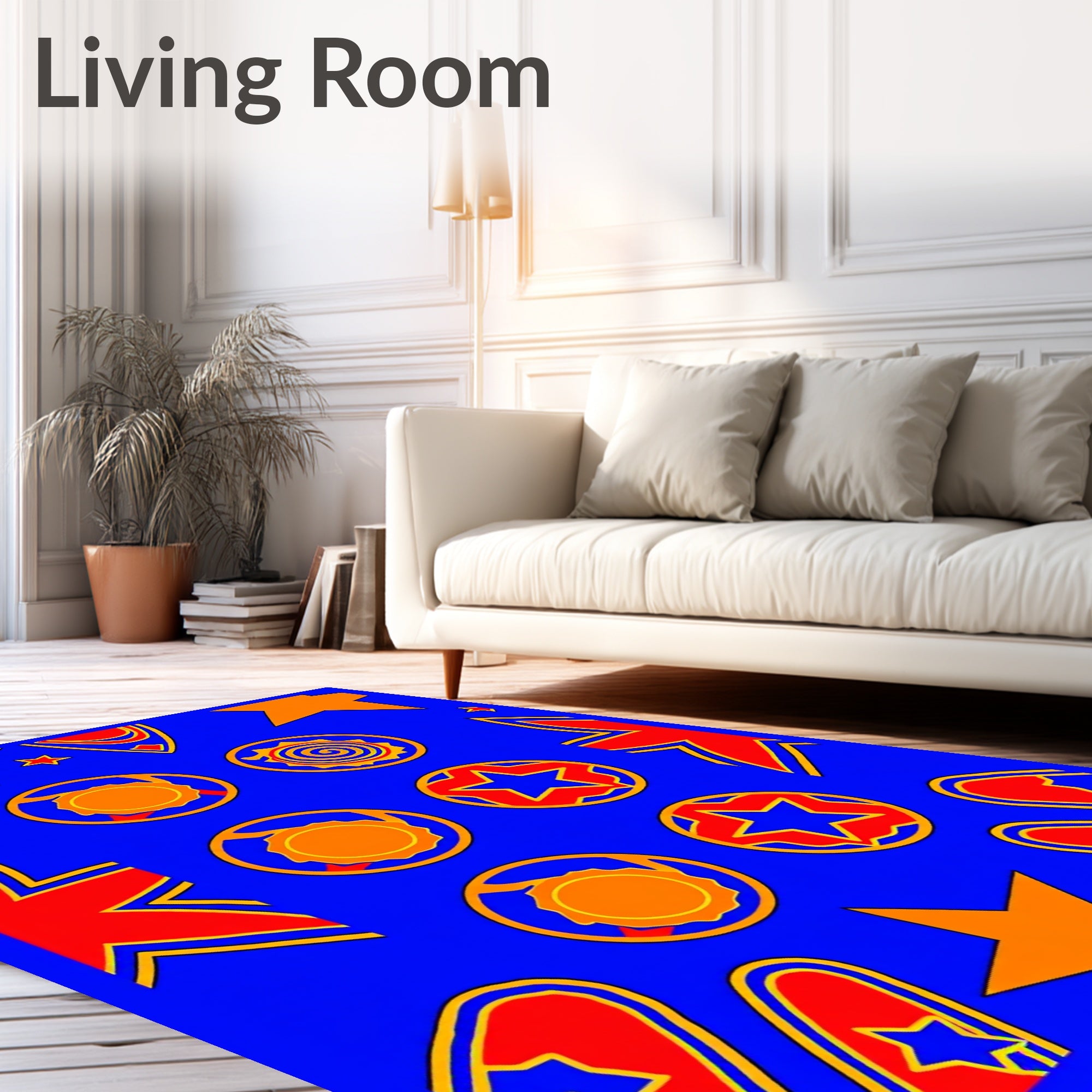 Vibrant Blue Orange Starburst Circles Rug