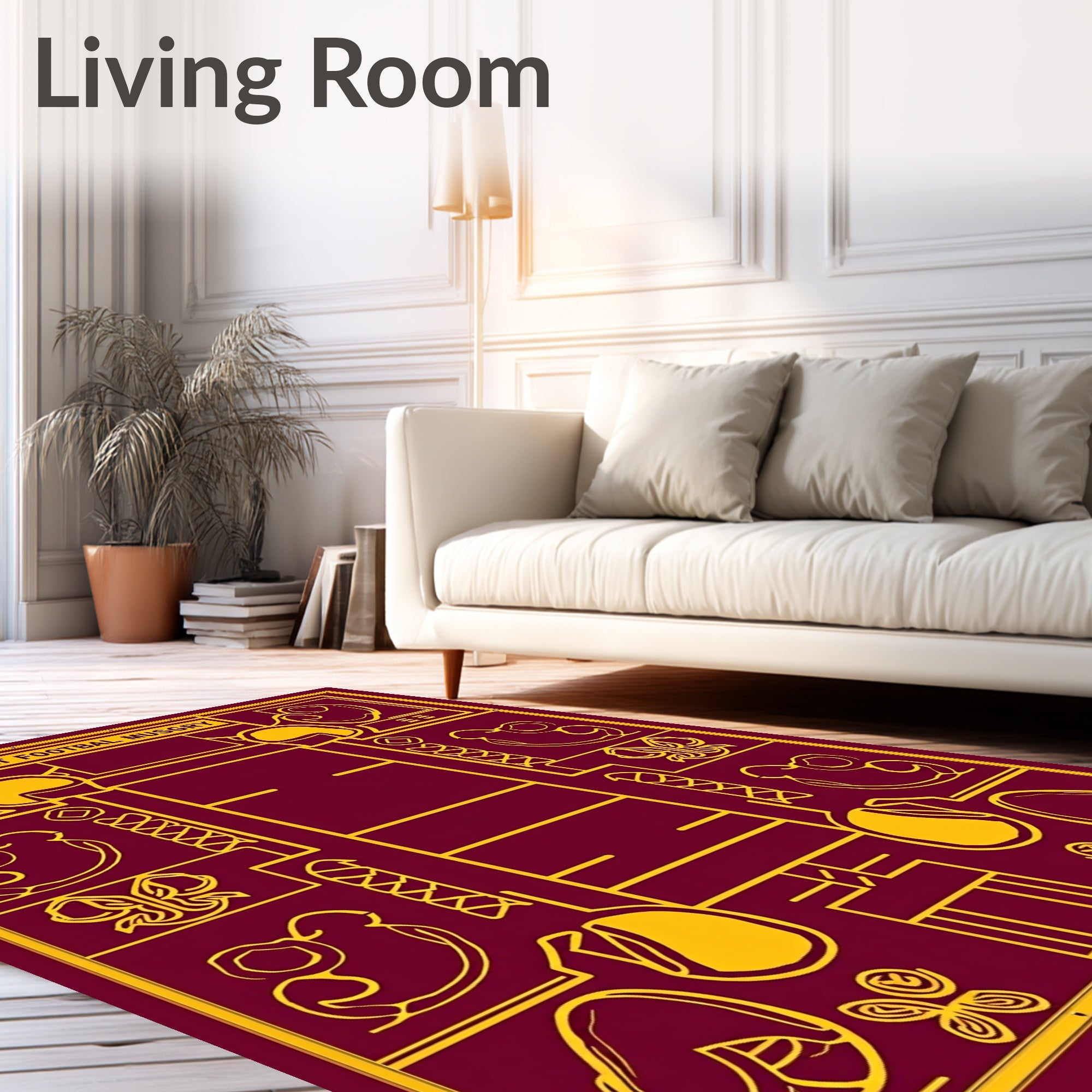 Crimson Yellow Football Field Elements Rug