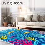 Playful Yellow Dolphins Coral Waves Rug