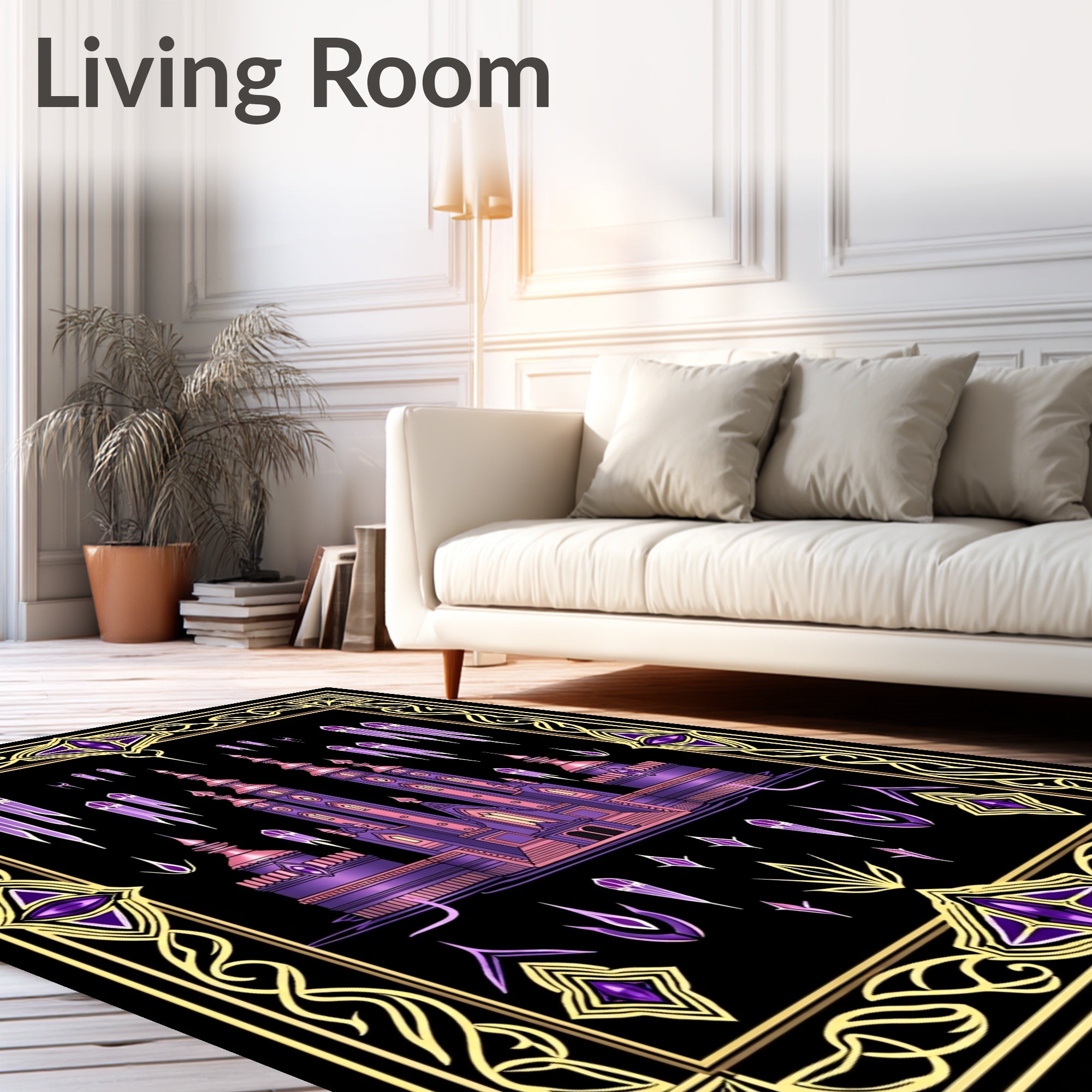 Purple Crystal Castle Fantasy Border Rug
