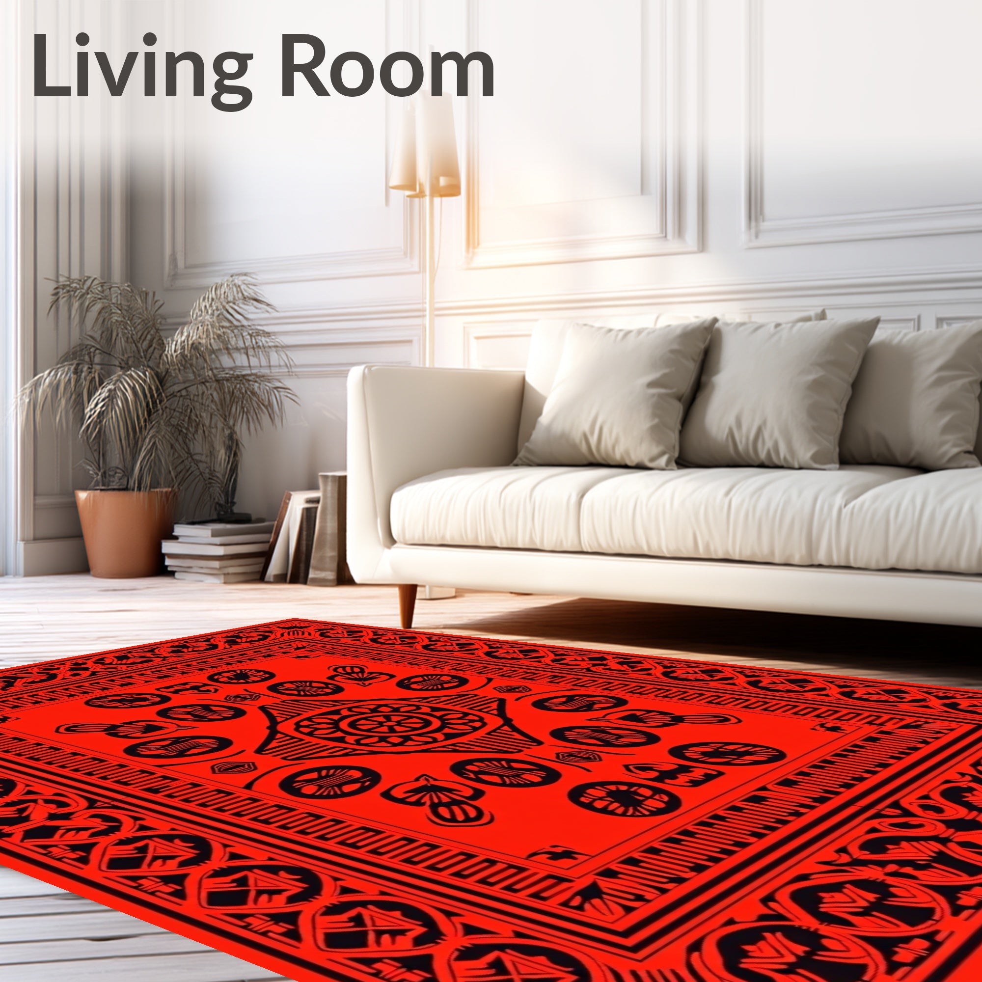 Bold Red Black Central Medallion Rug