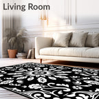 Black White Floral Mandala Rug