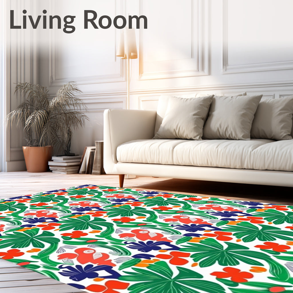Coral Blue Green Tropical Bird Folia Rug