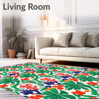Coral Blue Green Tropical Bird Folia Rug