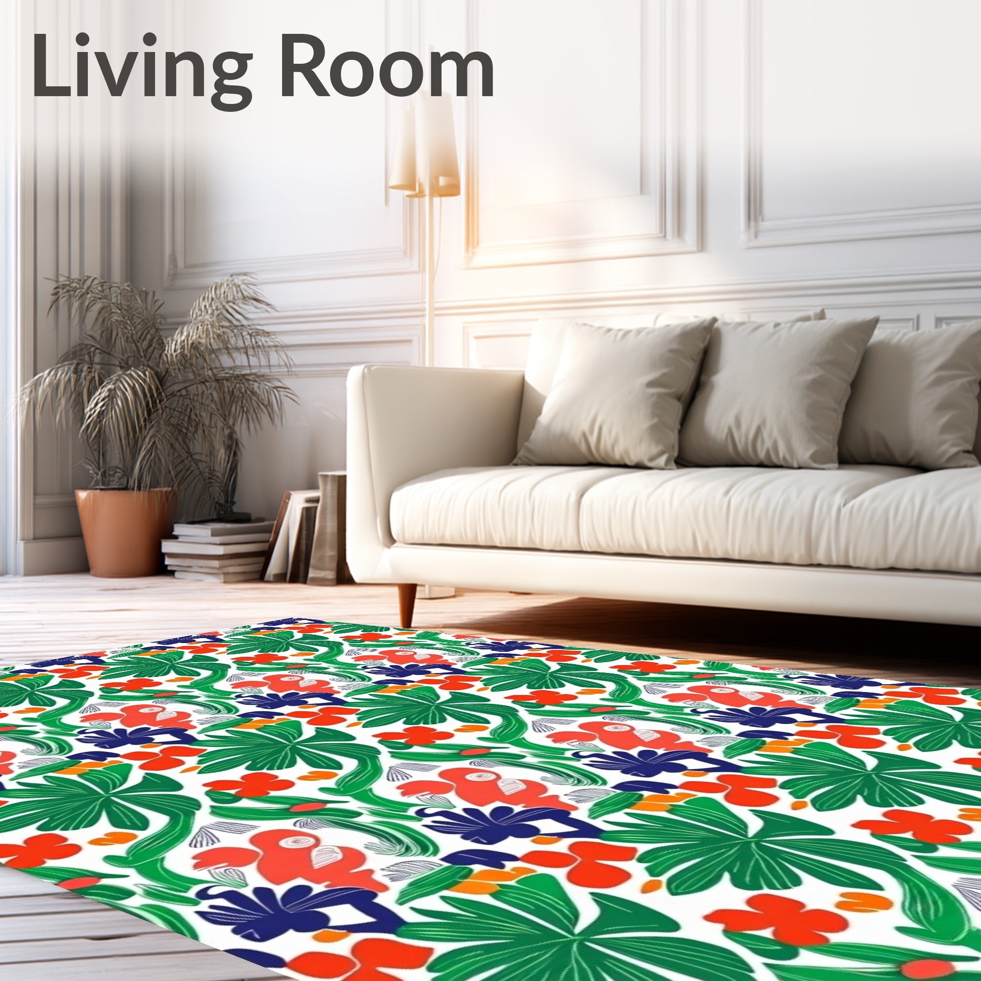 Coral Blue Green Tropical Bird Folia Rug